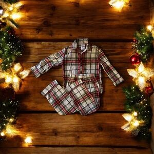 Christmas Pajama Set Youth Big Boys girls Size 10 Plaid Holiday PJs, NWOT